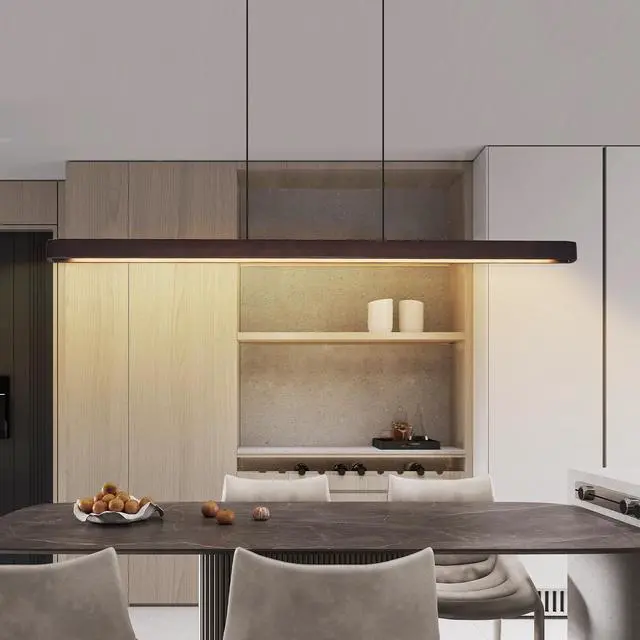 Alt view image 3 of 7 - 51-inch Walnut Wood Modern Led Pendant Light, Adjustable Hanging Light for Dining Room, Kitchen, Living Room Sleek Walnut Color Finish