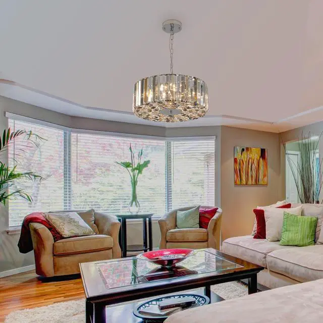 Alt view image 3 of 7 - 17" Chrome Crystal Pendant Chandelier, Modern Hanging Light Fixture with Adjustable Height, 4-Light E26 Base for Living Room, Dining Room, Or Kitchen (No Bulbs)