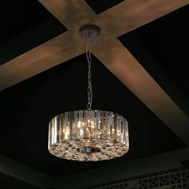 Alt view image 6 of 7 - 17" Chrome Crystal Pendant Chandelier, Modern Hanging Light Fixture with Adjustable Height, 4-Light E26 Base for Living Room, Dining Room, Or Kitchen (No Bulbs)