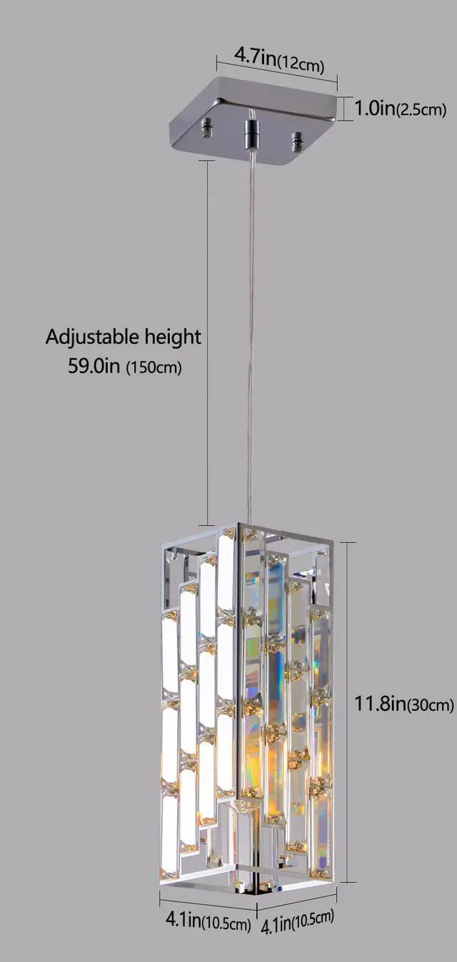 Alt view image 7 of 7 - 4" Modern Crystal Pendant Light - 3 Pack, Adjustable Hanging Ceiling Lamp with Crystal Prism Design for Dining Room, Kitchen Island, and Living Room -Chrome Finish