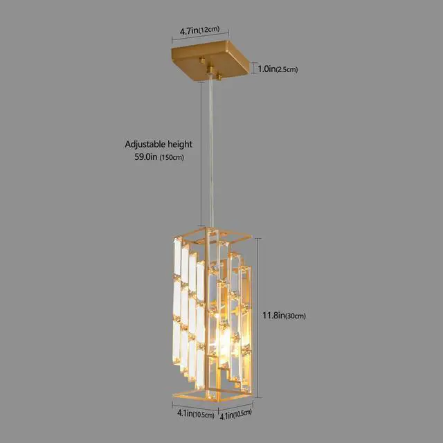 Alt view image 7 of 7 - 4" Modern Crystal Pendant Light - 3 Pack, Adjustable Hanging Ceiling Lamp with Crystal Prism Design for Dining Room, Kitchen Island, and Living Room -Golden Finish