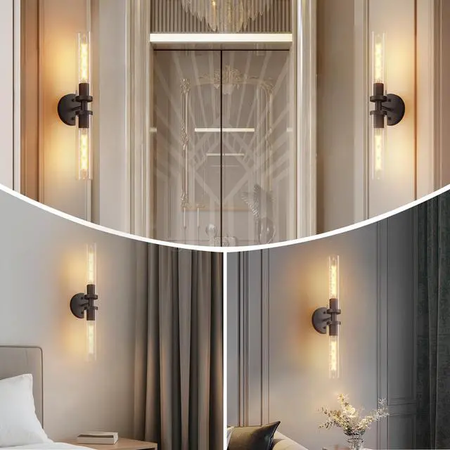 Alt view image 2 of 7 - Wall Sconces Set Of Two, Hardwired Matte Black Bathroom Sconces Wall Lighting with Clear Glass, Modern Sconces Wall Decor Set Of 2 Wall Light Fixtures for Bathroom Mirror Hallway (Bulbs Not included)