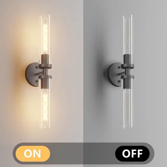Alt view image 6 of 7 - Wall Sconces Set Of Two, Hardwired Matte Black Bathroom Sconces Wall Lighting with Clear Glass, Modern Sconces Wall Decor Set Of 2 Wall Light Fixtures for Bathroom Mirror Hallway (Bulbs Not included)