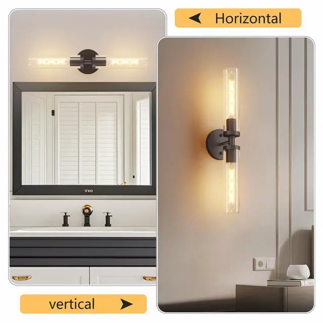 Alt view image 5 of 7 - Wall Sconces Set Of Two, Hardwired Matte Black Bathroom Sconces Wall Lighting with Clear Glass, Modern Sconces Wall Decor Set Of 2 Wall Light Fixtures for Bathroom Mirror Hallway (Bulbs Not included)