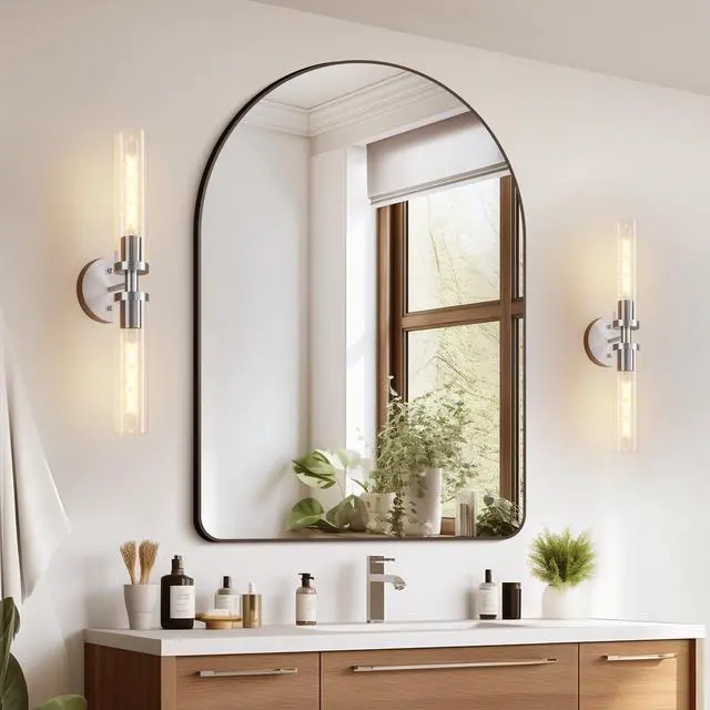 Alt view image 5 of 7 - Wall Sconces Set Of Two, Hardwired Brushed Nickel Bathroom Sconces Wall Lighting with Clear Glass, Modern Sconces Wall Decor Set Of 2 Wall Light Fixtures for Mirror Hallway (Bulbs Not included)