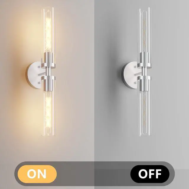 Alt view image 6 of 7 - Wall Sconces Set Of Two, Hardwired Brushed Nickel Bathroom Sconces Wall Lighting with Clear Glass, Modern Sconces Wall Decor Set Of 2 Wall Light Fixtures for Mirror Hallway (Bulbs Not included)