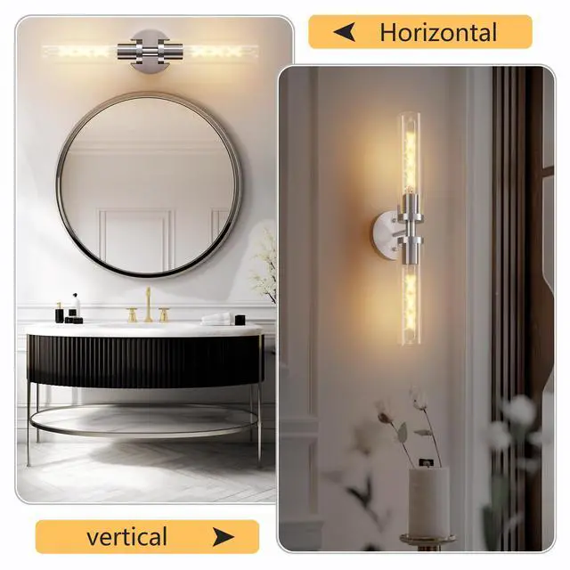 Alt view image 4 of 7 - Wall Sconces Set Of Two, Hardwired Brushed Nickel Bathroom Sconces Wall Lighting with Clear Glass, Modern Sconces Wall Decor Set Of 2 Wall Light Fixtures for Mirror Hallway (Bulbs Not included)
