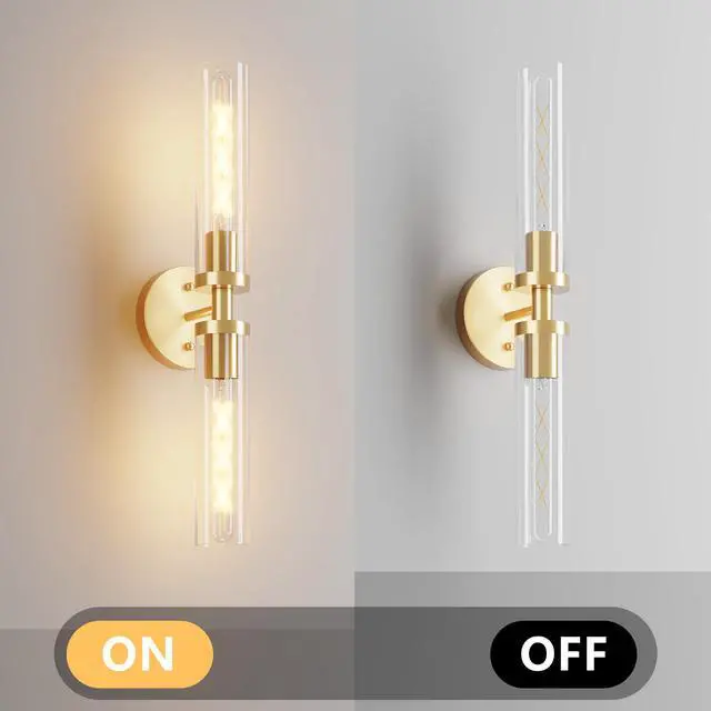 Alt view image 5 of 7 - Wall Sconces Set Of Two, Hardwired Gold Bathroom Sconces Wall Lighting with Clear Glass, Modern Sconces Wall Decor Set Of 2 Wall Light Fixtures for Bathroom Mirror Hallway (Bulbs Not included)