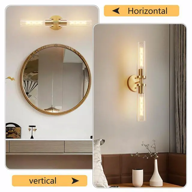 Alt view image 6 of 7 - Wall Sconces Set Of Two, Hardwired Gold Bathroom Sconces Wall Lighting with Clear Glass, Modern Sconces Wall Decor Set Of 2 Wall Light Fixtures for Bathroom Mirror Hallway (Bulbs Not included)