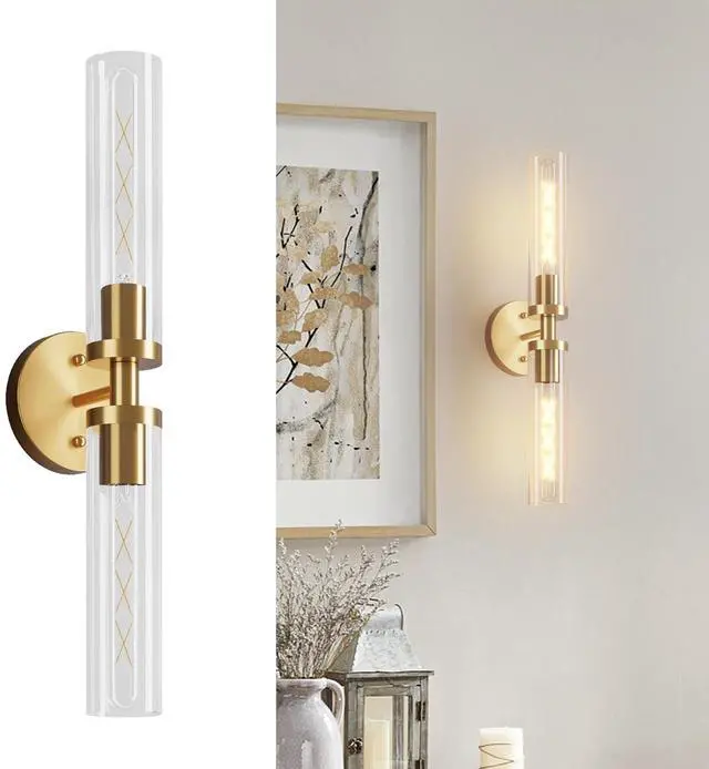 Main image of Wall Sconces Set Of Two, Hardwired Gold Bathroom Sconces Wall Lighting with Clear Glass, Modern Sconces Wall Decor Set Of 2 Wall Light Fixtures for Bathroom Mirror Hallway (Bulbs Not included)