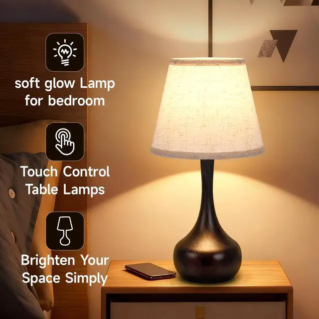 Alt view image 6 of 7 - touch Lamps for Nightstand Bedside Lamps Set Of 2, 3 Way Dimmable Light for Bedoom, Desk, Living Room,Sofa Table(Led Bulbs included)