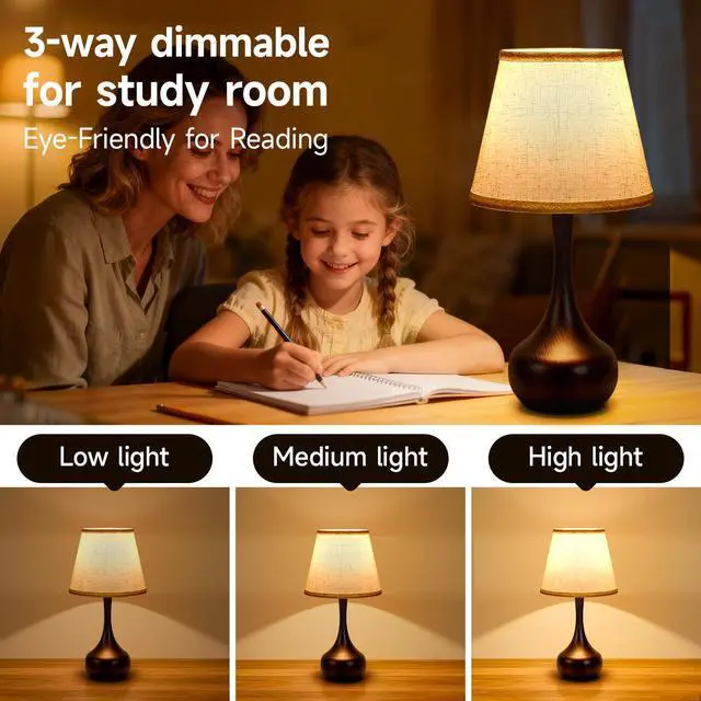 Alt view image 7 of 7 - touch Lamps for Nightstand Bedside Lamps Set Of 2, 3 Way Dimmable Light for Bedoom, Desk, Living Room,Sofa Table(Led Bulbs included)