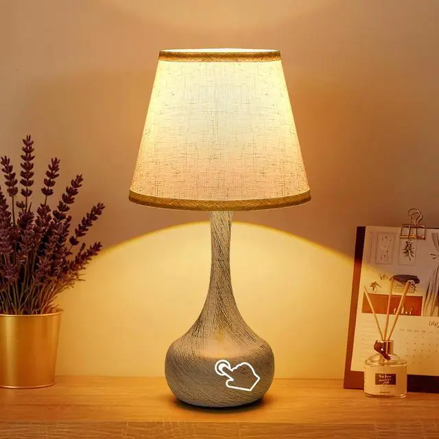 Alt view image 2 of 7 - touch Bedside Lamp Set Of 2, Farmhouse 3-Way Dimmable Table Lamps for Nightstand with Fabric Shade, Desk Lamp for Reading, Bedroom, Livingroom, Office