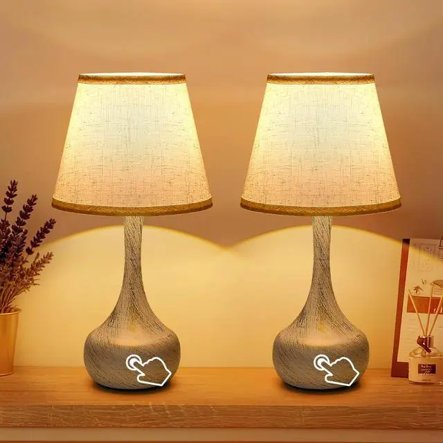 Main image of touch Bedside Lamp Set Of 2, Farmhouse 3-Way Dimmable Table Lamps for Nightstand with Fabric Shade, Desk Lamp for Reading, Bedroom, Livingroom, Office