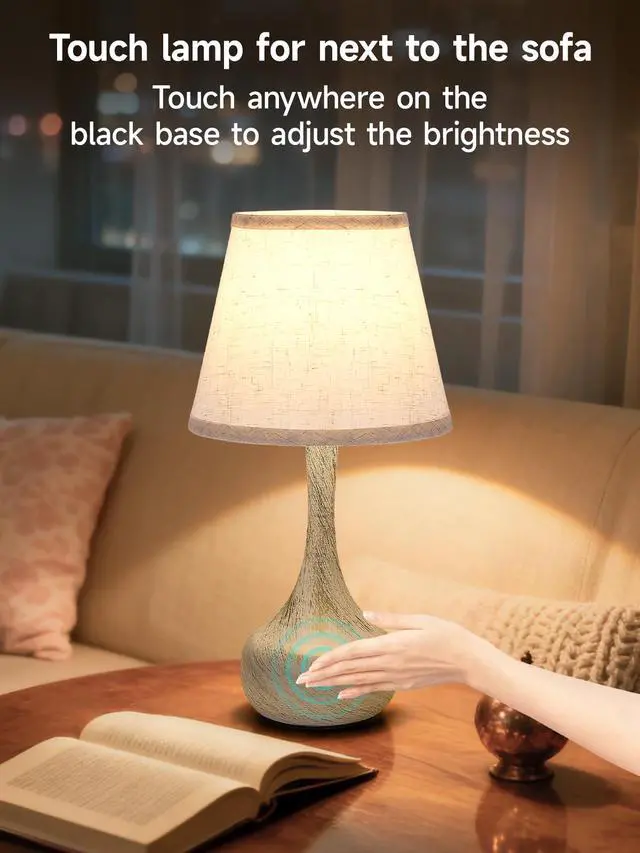Alt view image 5 of 7 - touch Bedside Lamp Set Of 2, Farmhouse 3-Way Dimmable Table Lamps for Nightstand with Fabric Shade, Desk Lamp for Reading, Bedroom, Livingroom, Office