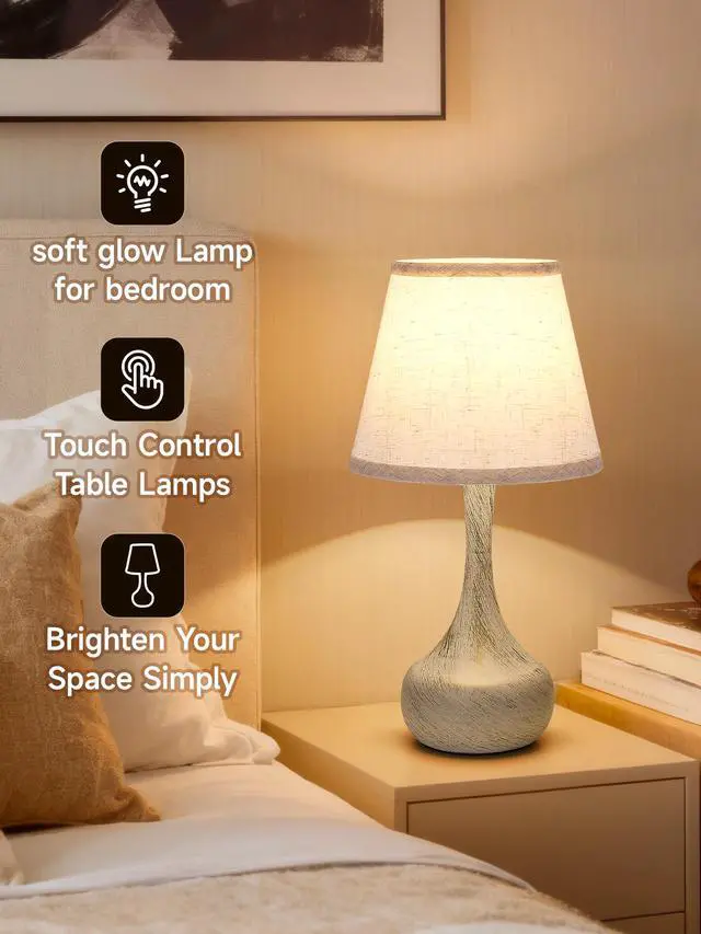 Alt view image 6 of 7 - touch Bedside Lamp Set Of 2, Farmhouse 3-Way Dimmable Table Lamps for Nightstand with Fabric Shade, Desk Lamp for Reading, Bedroom, Livingroom, Office