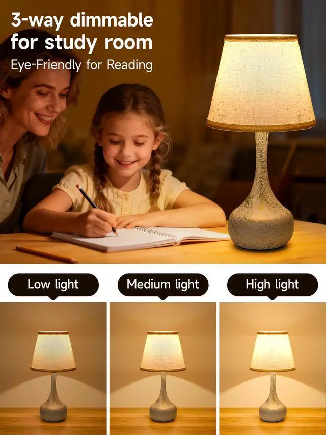 Alt view image 7 of 7 - touch Bedside Lamp Set Of 2, Farmhouse 3-Way Dimmable Table Lamps for Nightstand with Fabric Shade, Desk Lamp for Reading, Bedroom, Livingroom, Office
