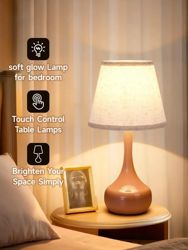 Alt view image 5 of 7 - 2-Piece Set Of Three Level Dimming Small Table Lamp Pink Bedside Lamp for Children'S Rooms/Offices/Living Rooms (including Led Bulbs)