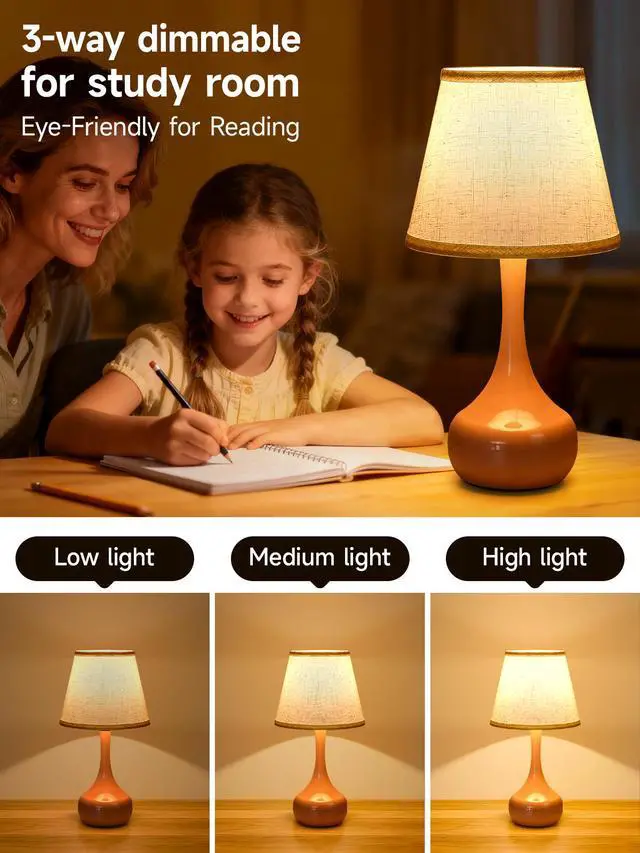 Alt view image 7 of 7 - 2-Piece Set Of Three Level Dimming Small Table Lamp Pink Bedside Lamp for Children'S Rooms/Offices/Living Rooms (including Led Bulbs)