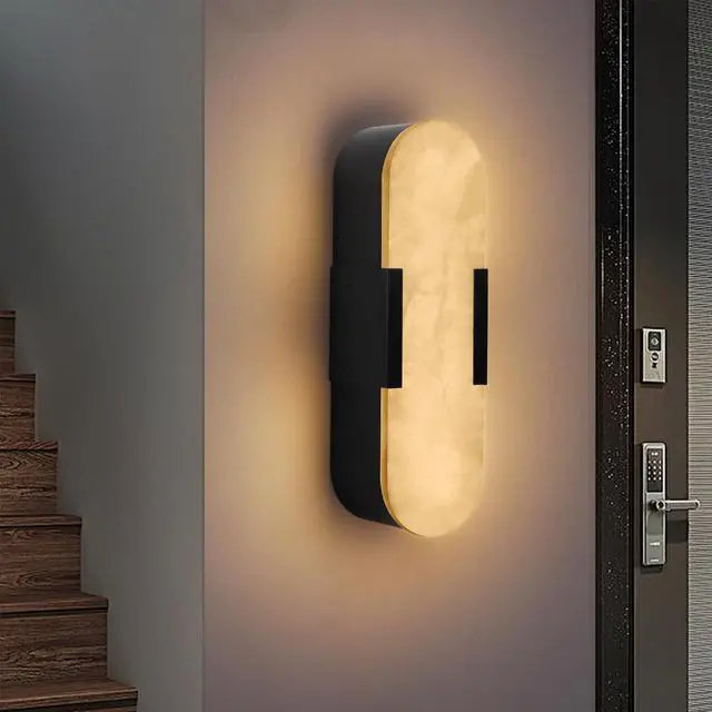 Main image of 13.8" Natural Marble Wall Sconce, Black Sconces Set Of Two, indoor Modern Bathroom Sconces Wall Lighting for Living Room, Bedroom, Hallway, Stairs