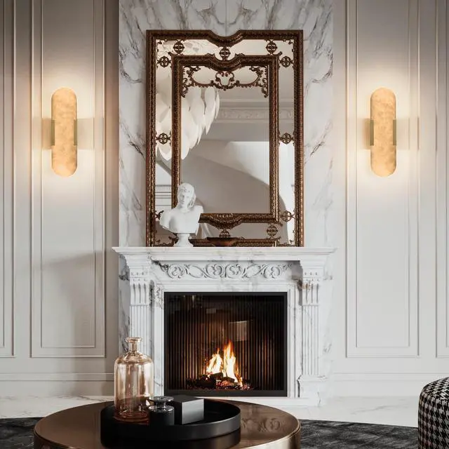 Alt view image 2 of 7 - 13.8" Natural Marble Wall Sconce, Gold Sconces Set Of Two, indoor Modern Bathroom Sconces Wall Lighting for Living Room, Bedroom, Hallway, Stairs