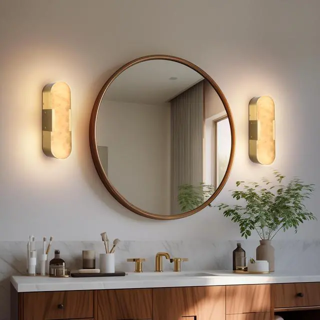 Alt view image 3 of 7 - 13.8" Natural Marble Wall Sconce, Gold Sconces Set Of Two, indoor Modern Bathroom Sconces Wall Lighting for Living Room, Bedroom, Hallway, Stairs