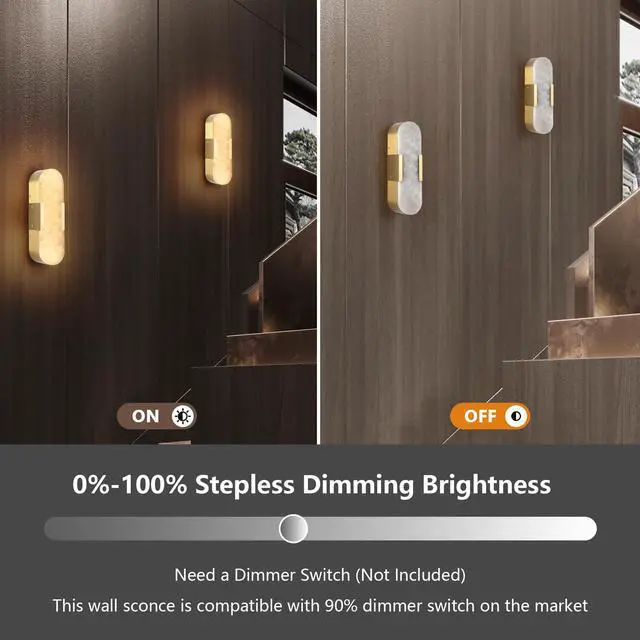 Alt view image 6 of 7 - 13.8" Natural Marble Wall Sconce, Gold Sconces Set Of Two, indoor Modern Bathroom Sconces Wall Lighting for Living Room, Bedroom, Hallway, Stairs
