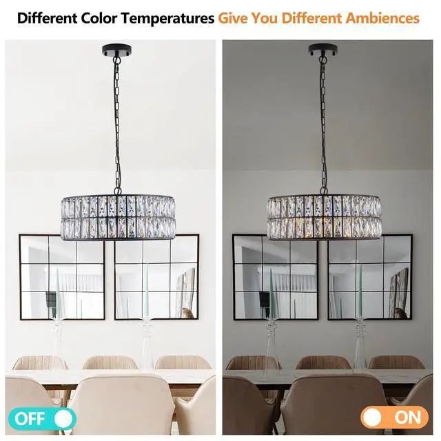 Alt view image 6 of 7 - 18" Black Modern Crystal Drum Chandelier, 6-Light Pendant Lighting Fixture with Metal Frame for Living Room, Dining Room, and Bedroom (Bulbs Not included)