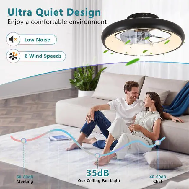 Alt view image 3 of 7 - 20" Black Led Ceiling Fan Light Dimmable & Adjustable Color Temperature, App & Remote Control, Modern Smart Ceiling Fan for Living Room, Bedroom, and Dining Room (Silent/6-Speed/Reversible/Dc Motor)