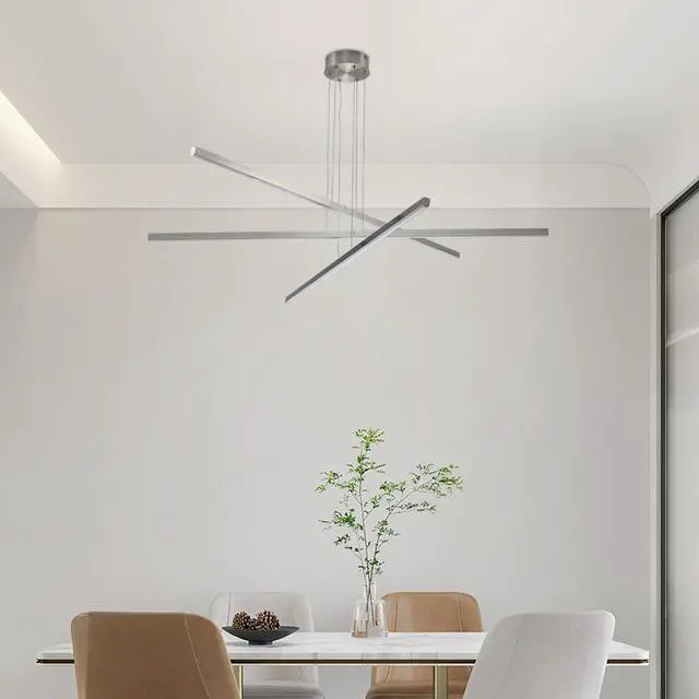 Alt view image 2 of 7 - 48" Modern Led Chandelier - Geometric 3-Arm Design, Adjustable Hanging, Sleek Metal Finish for Dining Room, Living Room & Office
