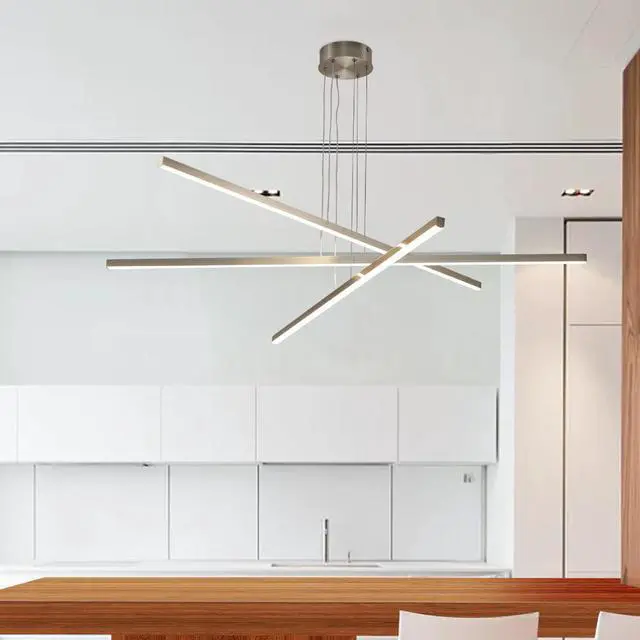 Alt view image 3 of 7 - 48" Modern Led Chandelier - Geometric 3-Arm Design, Adjustable Hanging, Sleek Metal Finish for Dining Room, Living Room & Office