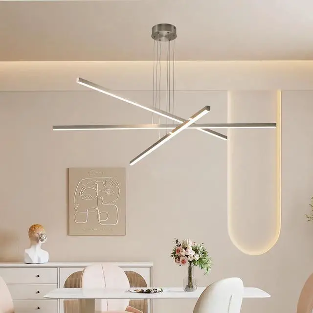 Alt view image 6 of 7 - 48" Modern Led Chandelier - Geometric 3-Arm Design, Adjustable Hanging, Sleek Metal Finish for Dining Room, Living Room & Office