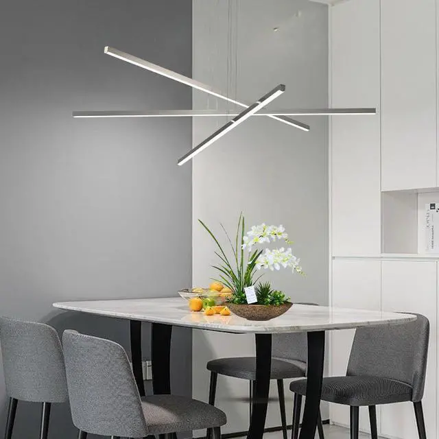 Alt view image 5 of 7 - 48" Modern Led Chandelier - Geometric 3-Arm Design, Adjustable Hanging, Sleek Metal Finish for Dining Room, Living Room & Office