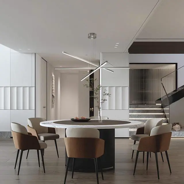 Alt view image 4 of 7 - 48" Modern Led Chandelier - Geometric 3-Arm Design, Adjustable Hanging, Sleek Metal Finish for Dining Room, Living Room & Office