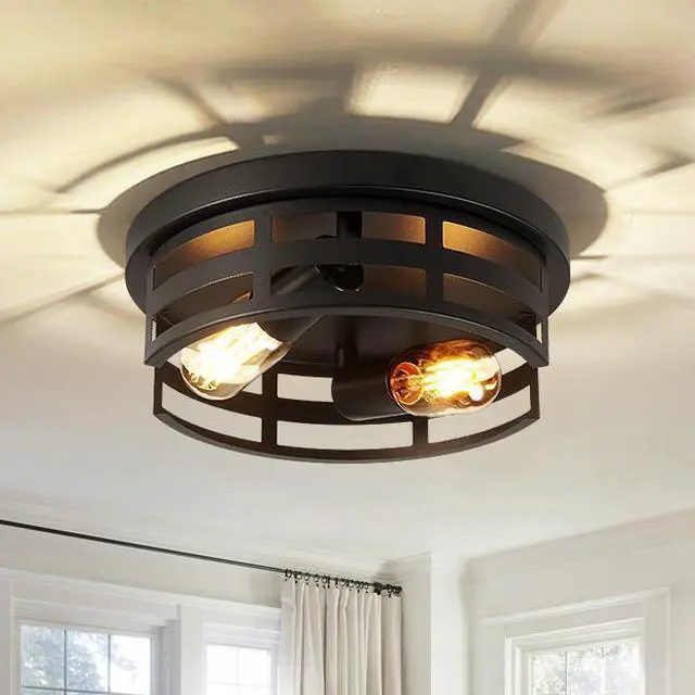Main image of 2-Light Black Flush Mount Ceiling Light Fixture,11 in Light Fixtures Ceiling Mount for Hallway,Hall,Kitchen,Farmhouse (2 Pack)