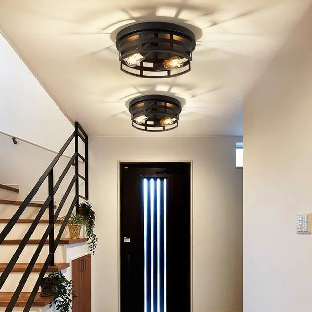 Alt view image 2 of 7 - 2-Light Black Flush Mount Ceiling Light Fixture,11 in Light Fixtures Ceiling Mount for Hallway,Hall,Kitchen,Farmhouse (2 Pack)