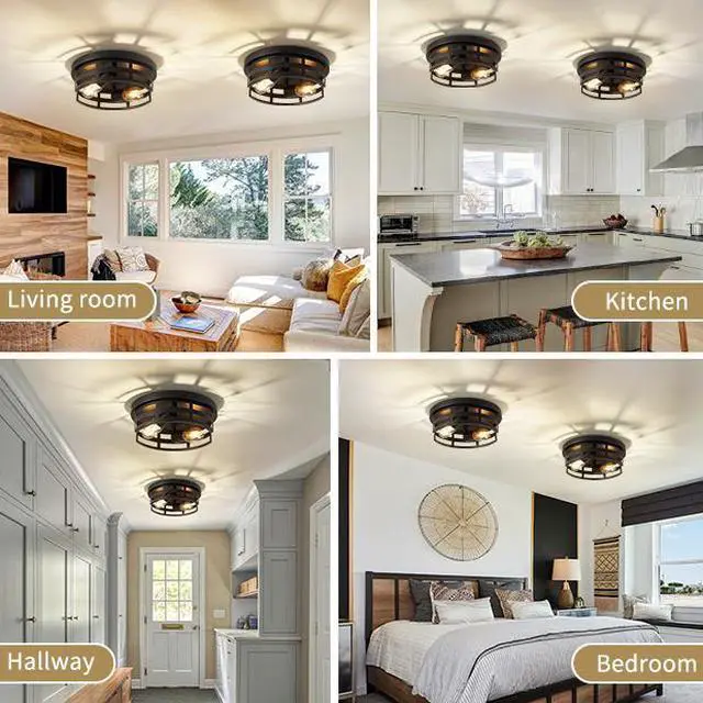 Alt view image 3 of 7 - 2-Light Black Flush Mount Ceiling Light Fixture,11 in Light Fixtures Ceiling Mount for Hallway,Hall,Kitchen,Farmhouse (2 Pack)