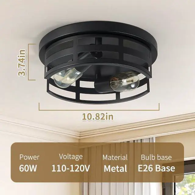 Alt view image 6 of 7 - 2-Light Black Flush Mount Ceiling Light Fixture,11 in Light Fixtures Ceiling Mount for Hallway,Hall,Kitchen,Farmhouse (2 Pack)