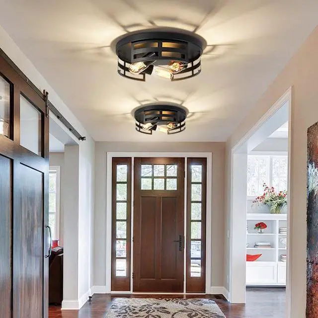 Alt view image 2 of 7 - 2-Light Black Flush Mount Ceiling Light Fixture,13 in Light Fixtures Ceiling Mount for Hallway,Hall,Kitchen,Farmhouse (2 Pack)