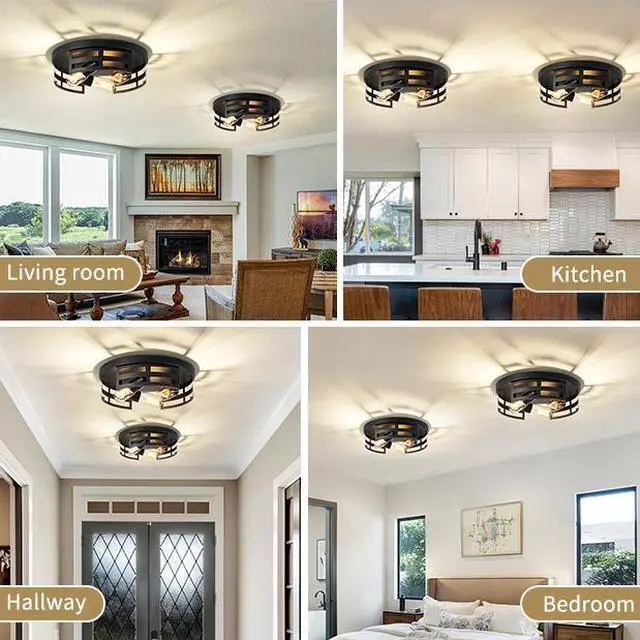 Alt view image 3 of 7 - 2-Light Black Flush Mount Ceiling Light Fixture,13 in Light Fixtures Ceiling Mount for Hallway,Hall,Kitchen,Farmhouse (2 Pack)