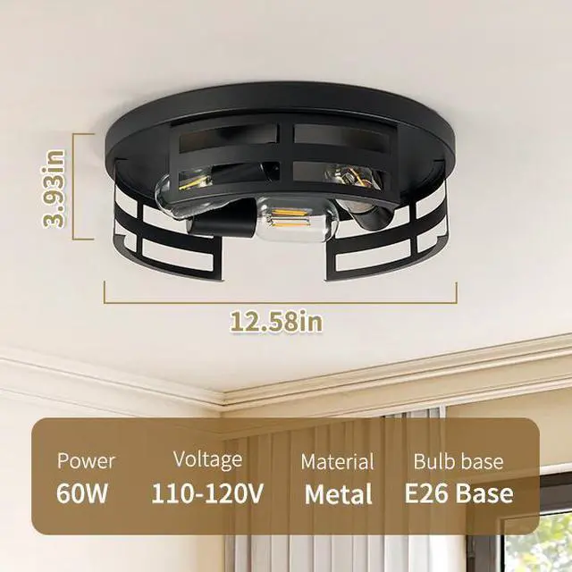 Alt view image 7 of 7 - 2-Light Black Flush Mount Ceiling Light Fixture,13 in Light Fixtures Ceiling Mount for Hallway,Hall,Kitchen,Farmhouse (2 Pack)