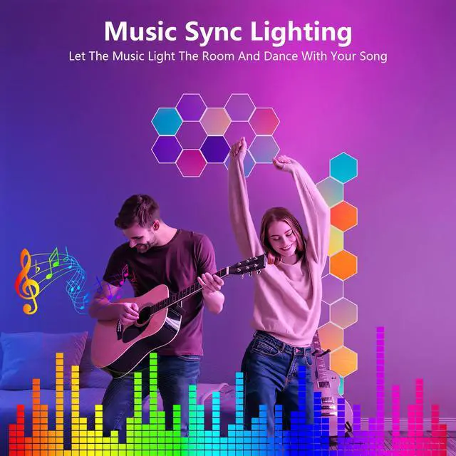 Alt view image 3 of 7 - Lights (10 Pack) Led Wall Panels, Rgb Gaming Lights with App, Smart Modular Panel Hex Tiles Push Glide Expansion Shapes Light