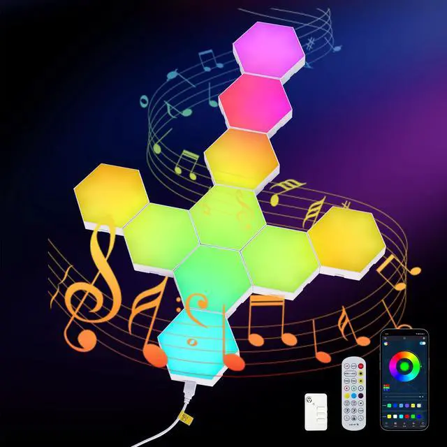 Main image of Lights (10 Pack) Led Wall Panels, Rgb Gaming Lights with App, Smart Modular Panel Hex Tiles Push Glide Expansion Shapes Light