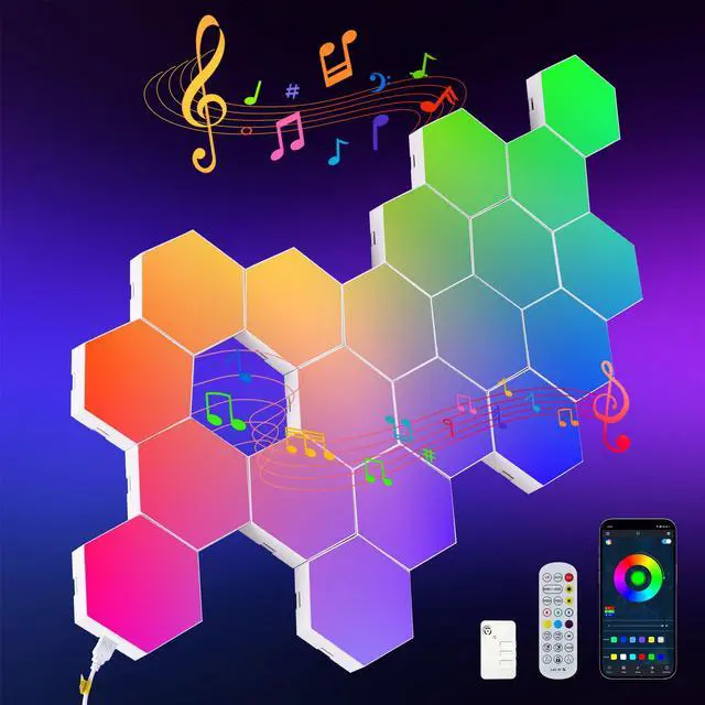 Main image of Led Lights-20 Sets Of intelligent App Rgb Game Lights, with Remote Control and Music Synchronization. Honeycomb Shaped Lights, Suitable for Bedroom, Living Room Walls