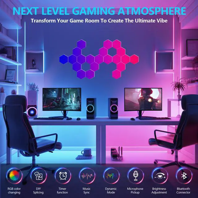 Alt view image 2 of 7 - Led Lights-20 Sets Of intelligent App Rgb Game Lights, with Remote Control and Music Synchronization. Honeycomb Shaped Lights, Suitable for Bedroom, Living Room Walls