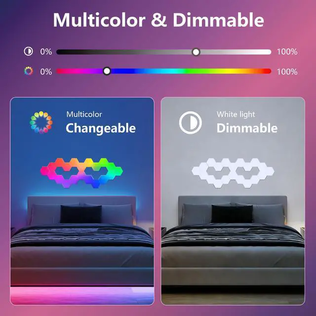 Alt view image 5 of 7 - Led Lights-20 Sets Of intelligent App Rgb Game Lights, with Remote Control and Music Synchronization. Honeycomb Shaped Lights, Suitable for Bedroom, Living Room Walls