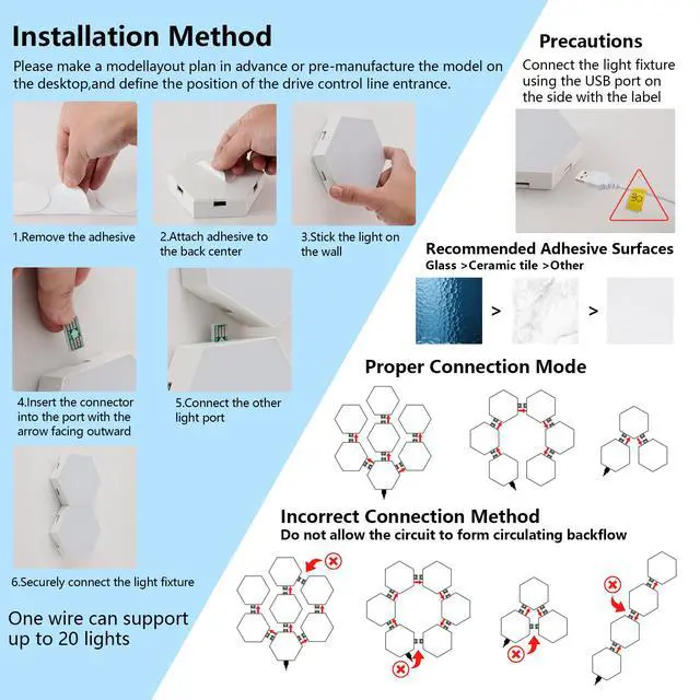 Alt view image 7 of 7 - Led Lights-20 Sets Of intelligent App Rgb Game Lights, with Remote Control and Music Synchronization. Honeycomb Shaped Lights, Suitable for Bedroom, Living Room Walls