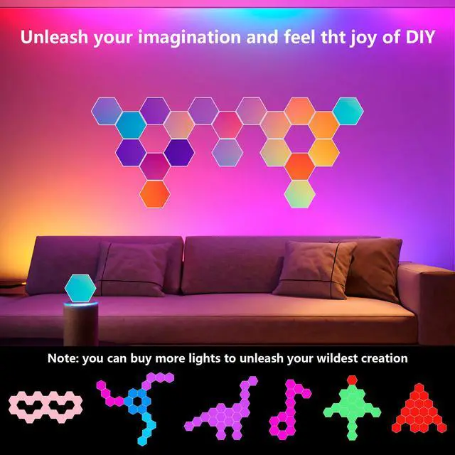 Alt view image 4 of 7 - Led Lights-20 Sets Of intelligent App Rgb Game Lights, with Remote Control and Music Synchronization. Honeycomb Shaped Lights, Suitable for Bedroom, Living Room Walls