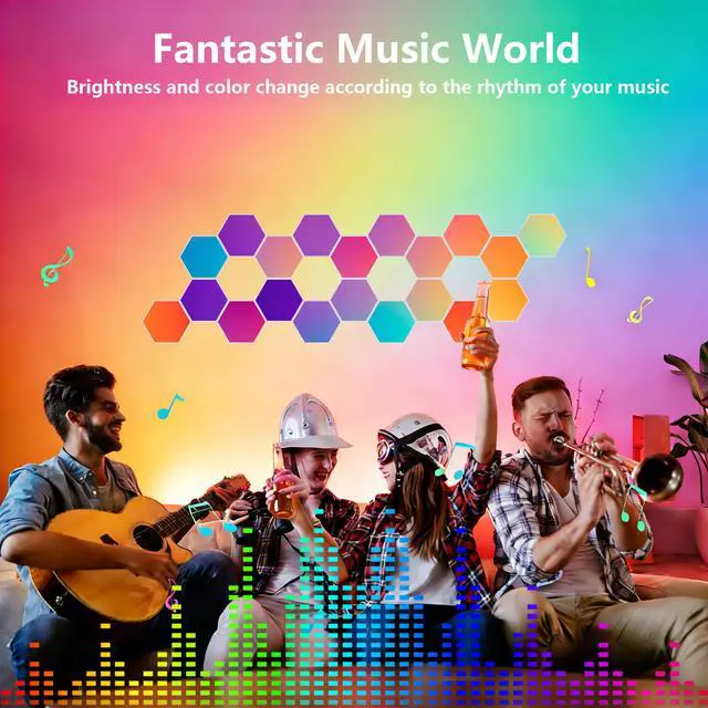 Alt view image 3 of 7 - Led Lights-20 Sets Of intelligent App Rgb Game Lights, with Remote Control and Music Synchronization. Honeycomb Shaped Lights, Suitable for Bedroom, Living Room Walls