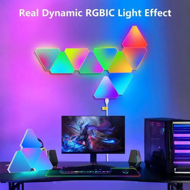 Alt view image 2 of 7 - Triangular Led Lights, 10 Rgb Wall Panels, Modular intelligent Light Panel with App, Remote and Music Synchronization, Honeycomb Light Wall in Game Room, Bedroom Decoration